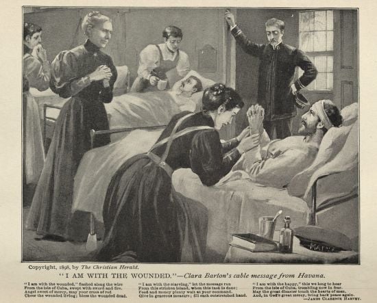 Clara Barton tending to patients. (https://nyamcenterforhistory.org/2014/03/ ())